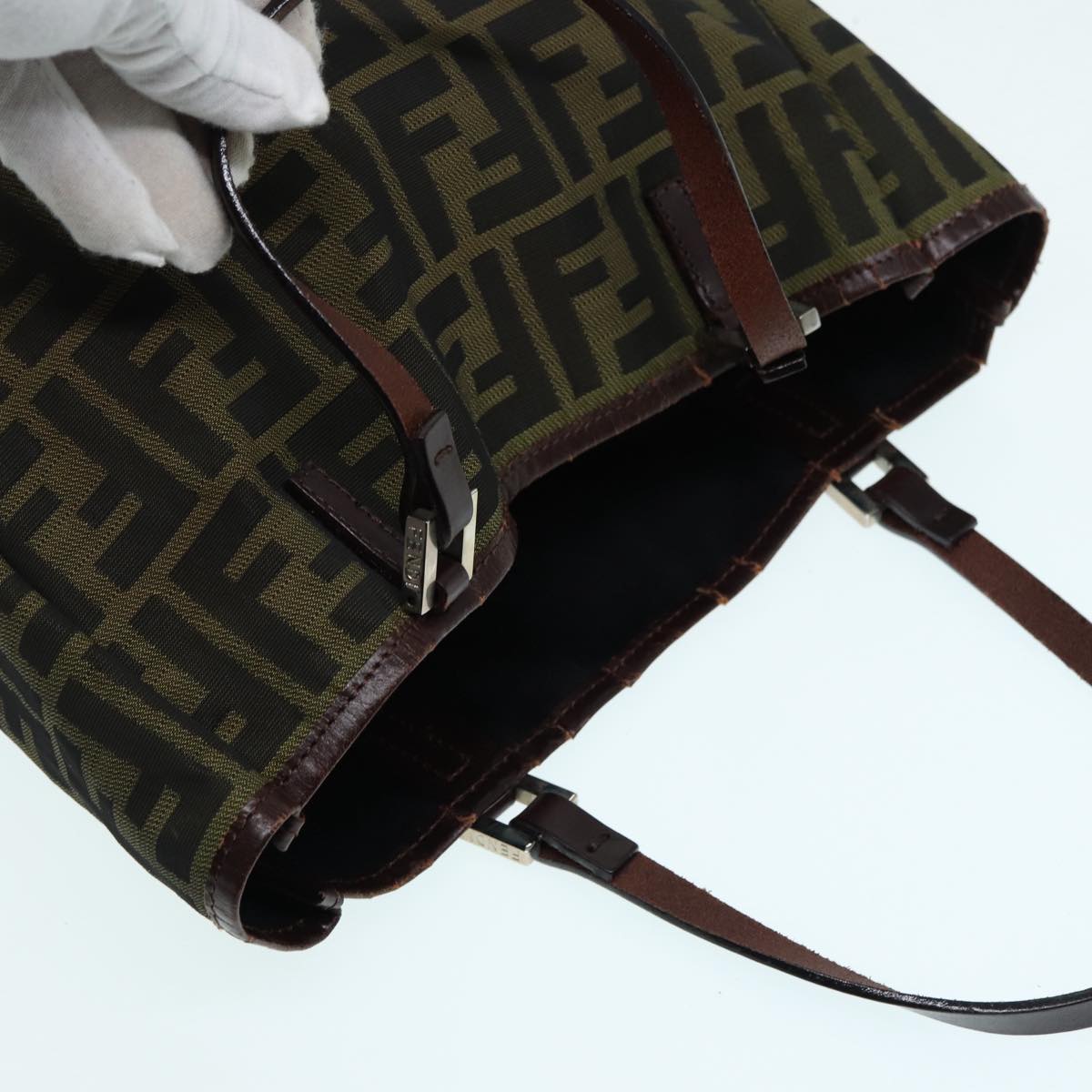 FENDI Zucca Canvas Tote Bag Brown Black Silver87107
