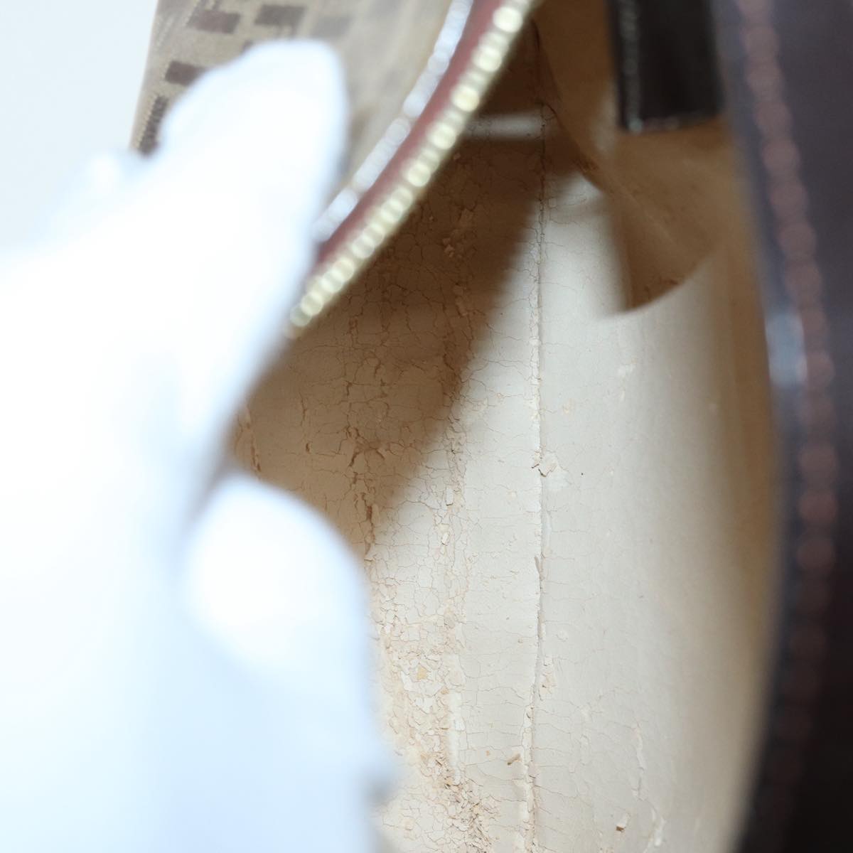 FENDI Zucchino Canvas Hand Bag Beige Gold87208