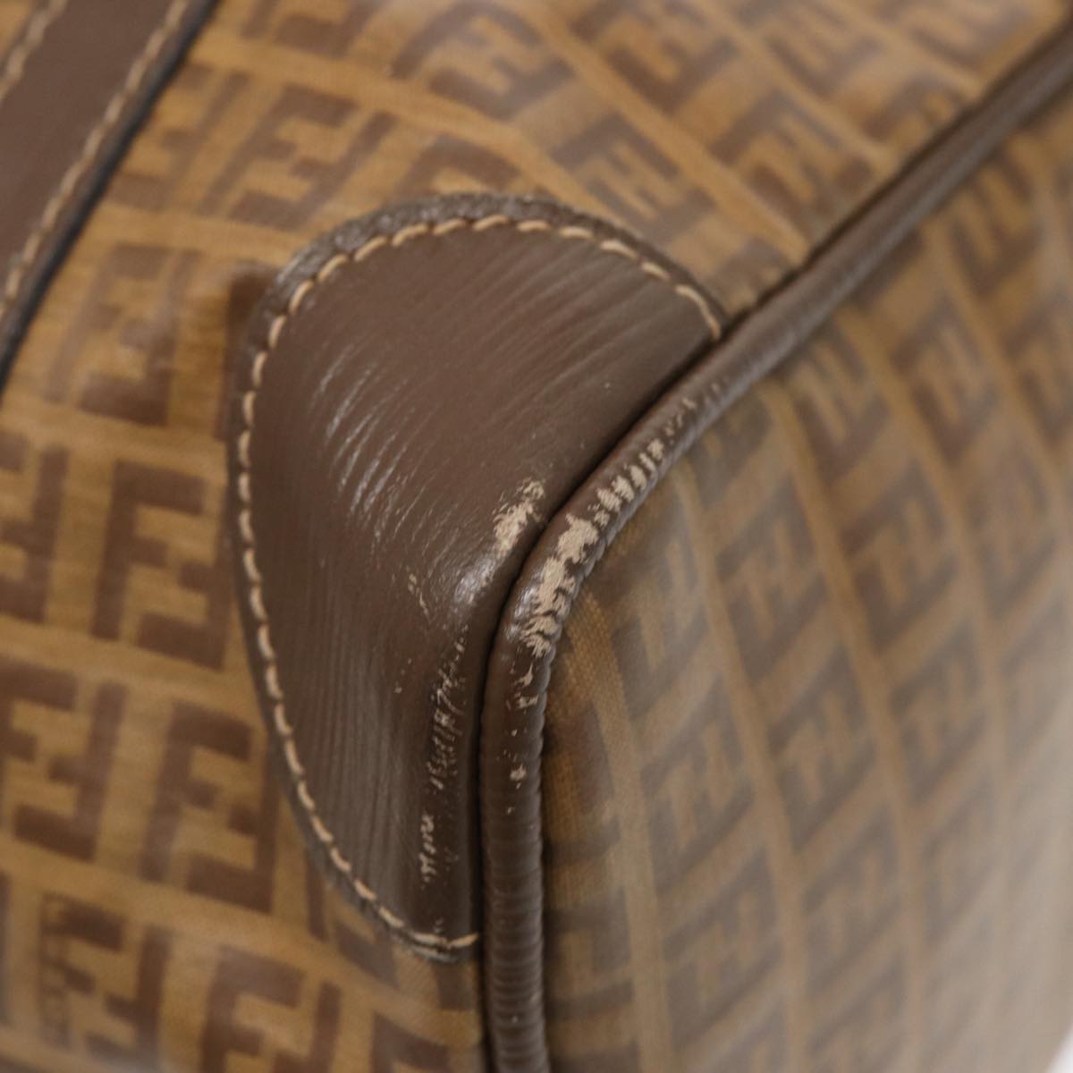 FENDI Zucchino Canvas Boston Bag Vintage Beige Brown gold87247