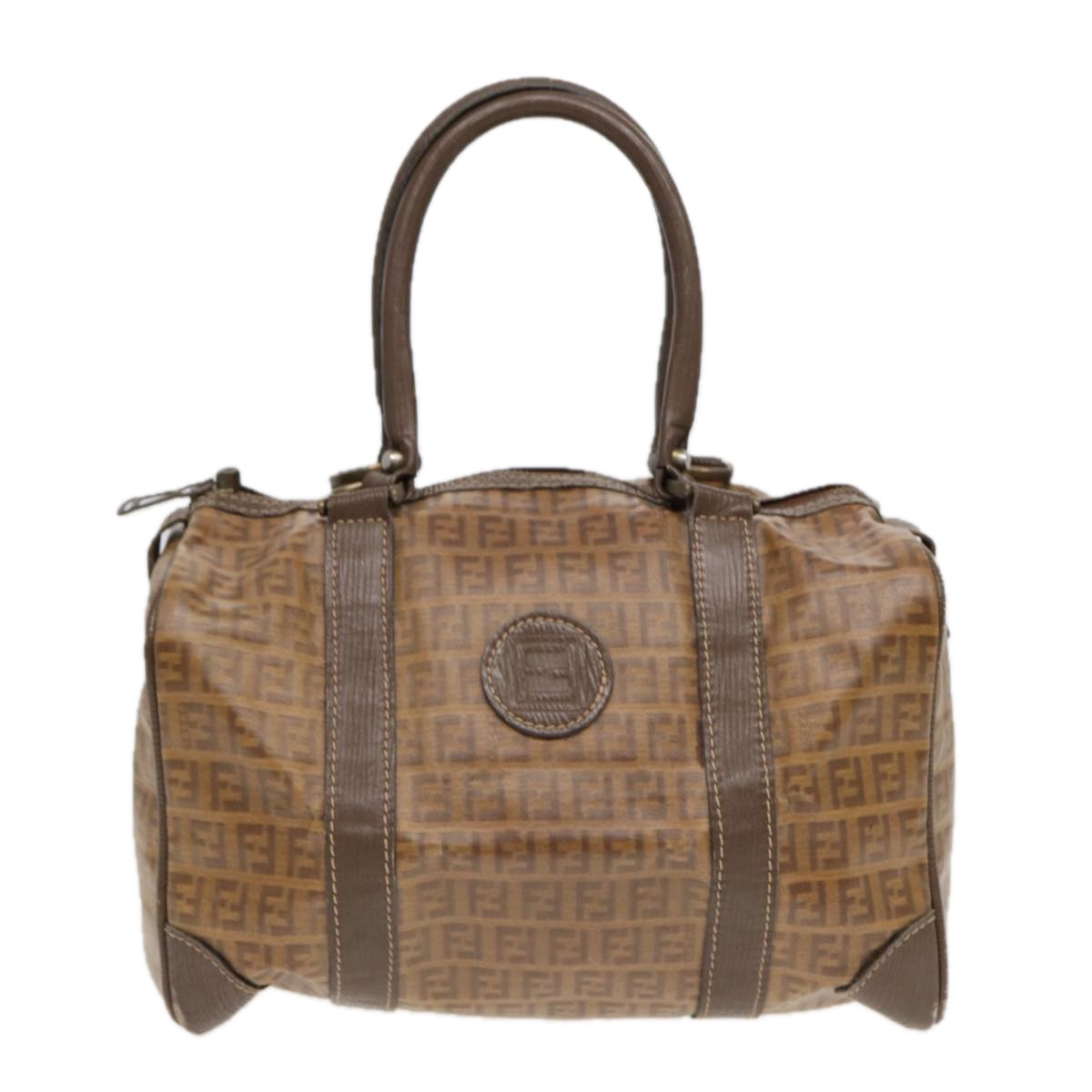 FENDI Zucchino Canvas Boston Bag Vintage Beige Brown gold87247