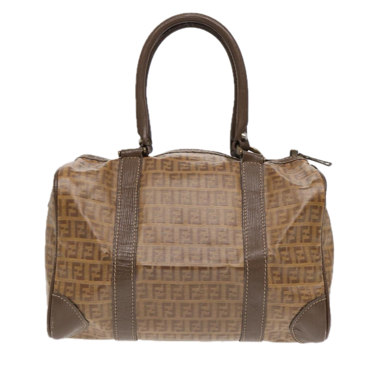 FENDI Zucchino Canvas Boston Bag Vintage Beige Brown gold87247