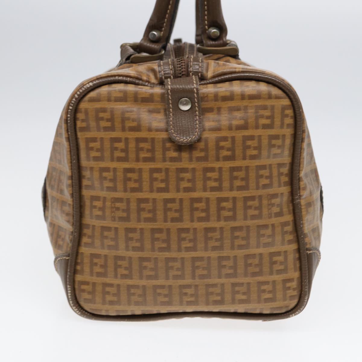 FENDI Zucchino Canvas Boston Bag Vintage Beige Brown gold87247