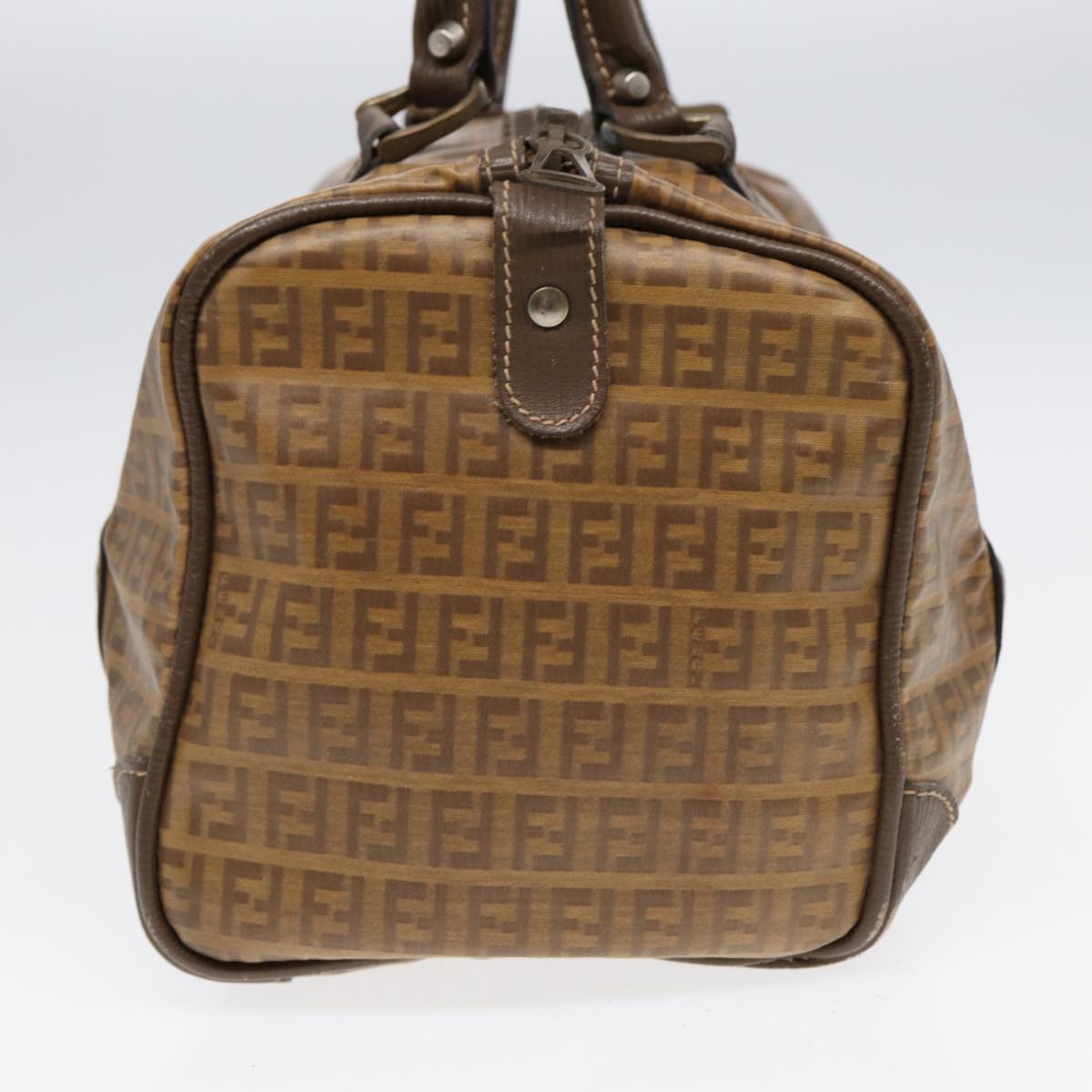 FENDI Zucchino Canvas Boston Bag Vintage Beige Brown gold87247