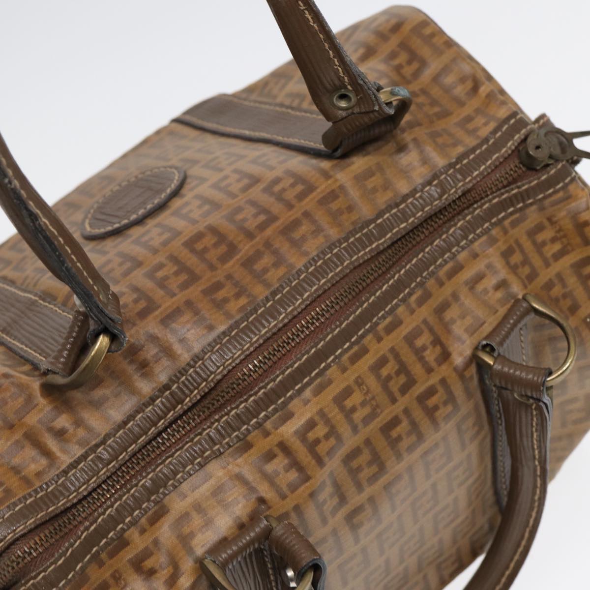 FENDI Zucchino Canvas Boston Bag Vintage Beige Brown gold87247