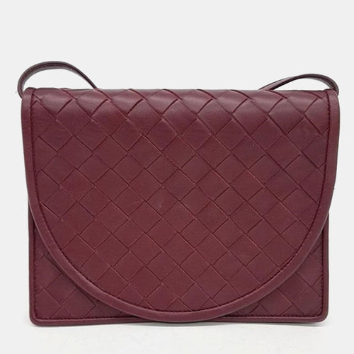 Bottega Veneta Burgundy Intrecciato Leather Mesh Flap Bag