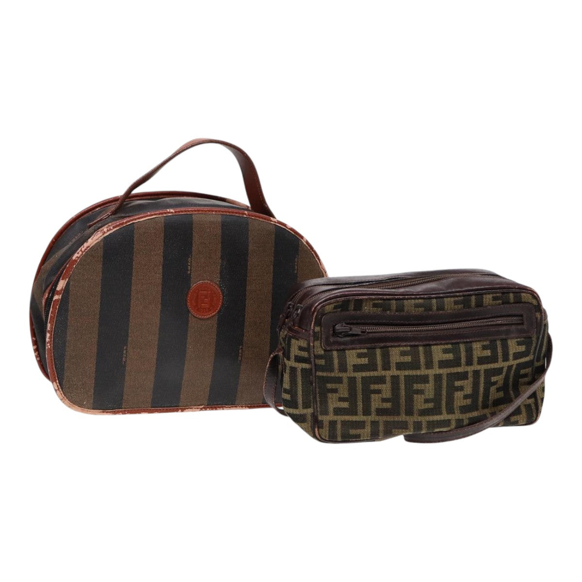 FENDI Zucca Canvas Pecan Canvas Shoulder Bag 2Set Brown Beige87321
