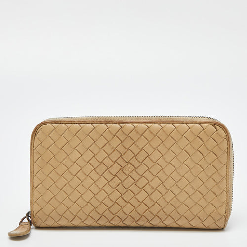Bottega Veneta Cream Intrecciato Leather Zip Around Wallet