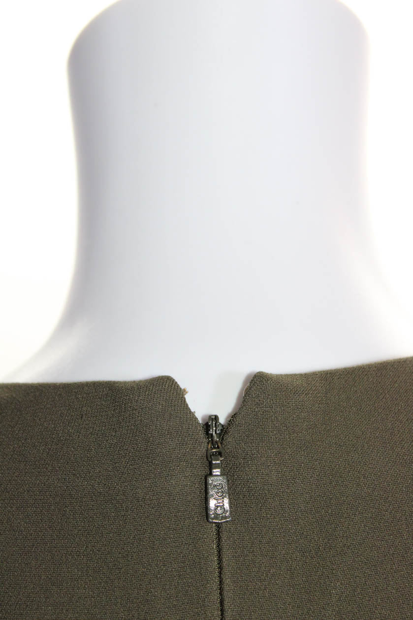 Chloe Womens Long Sleeved Round Neck A Line Short Dress Olive Green