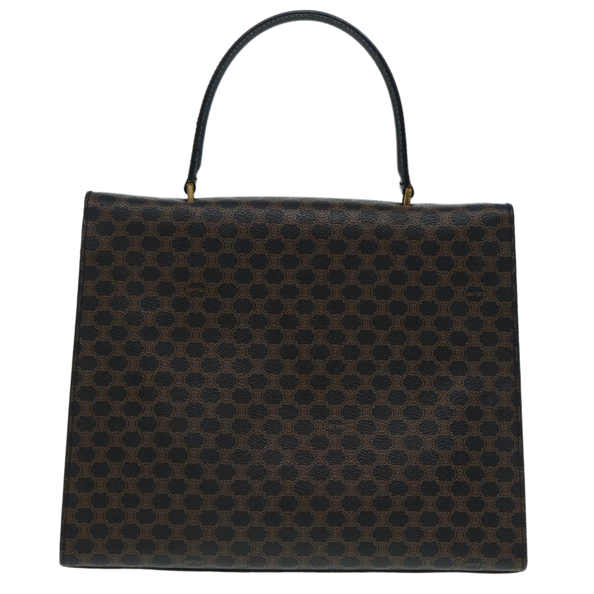 CELINE Macadam Canvas Hand Bag PVC Leather 2way Brown Black Auth 87641A