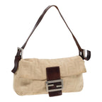 FENDI Zucca Canvas Mamma Baguette Shoulder Bag Beige Brown Silver87743