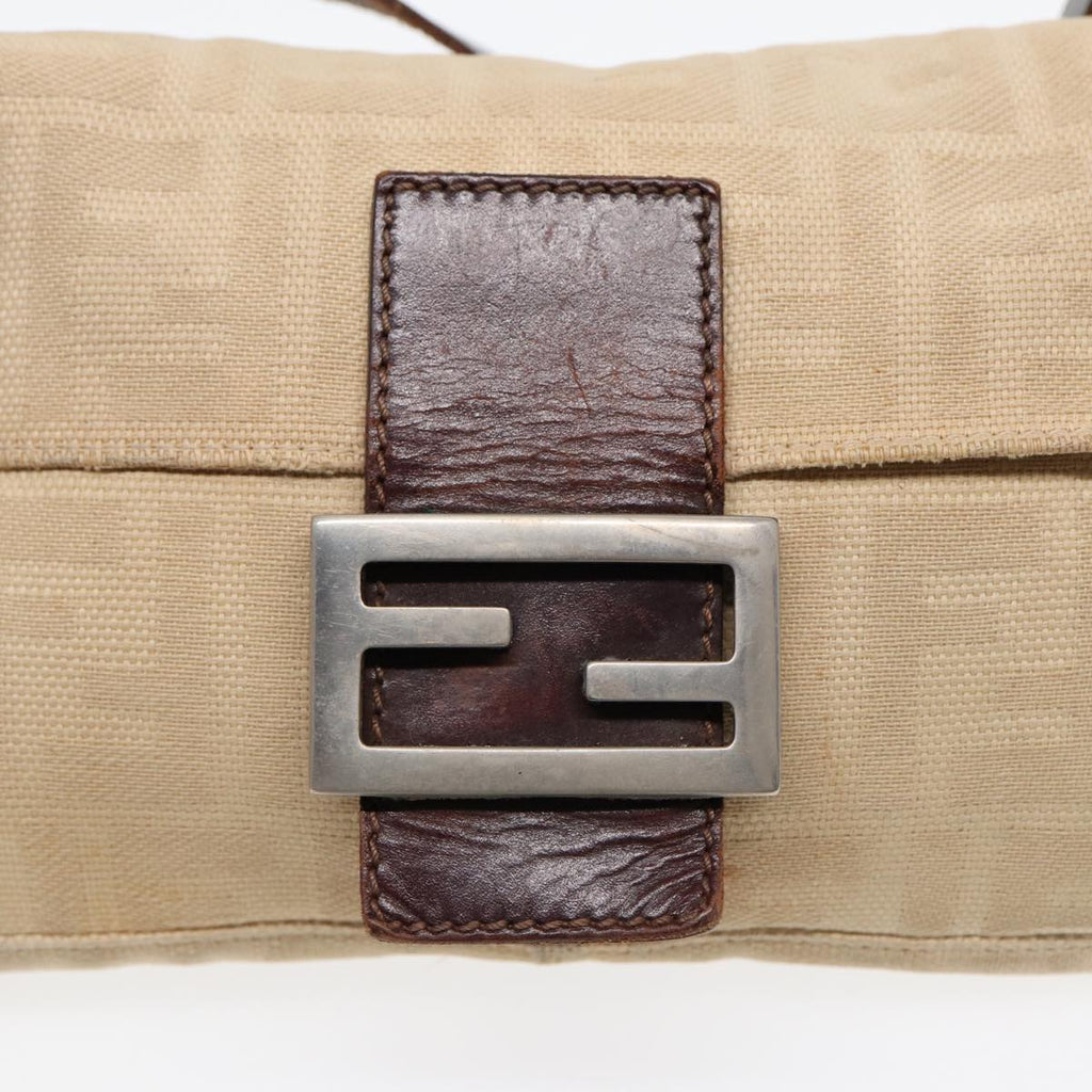 FENDI Zucca Canvas Mamma Baguette Shoulder Bag Beige Brown Silver87743