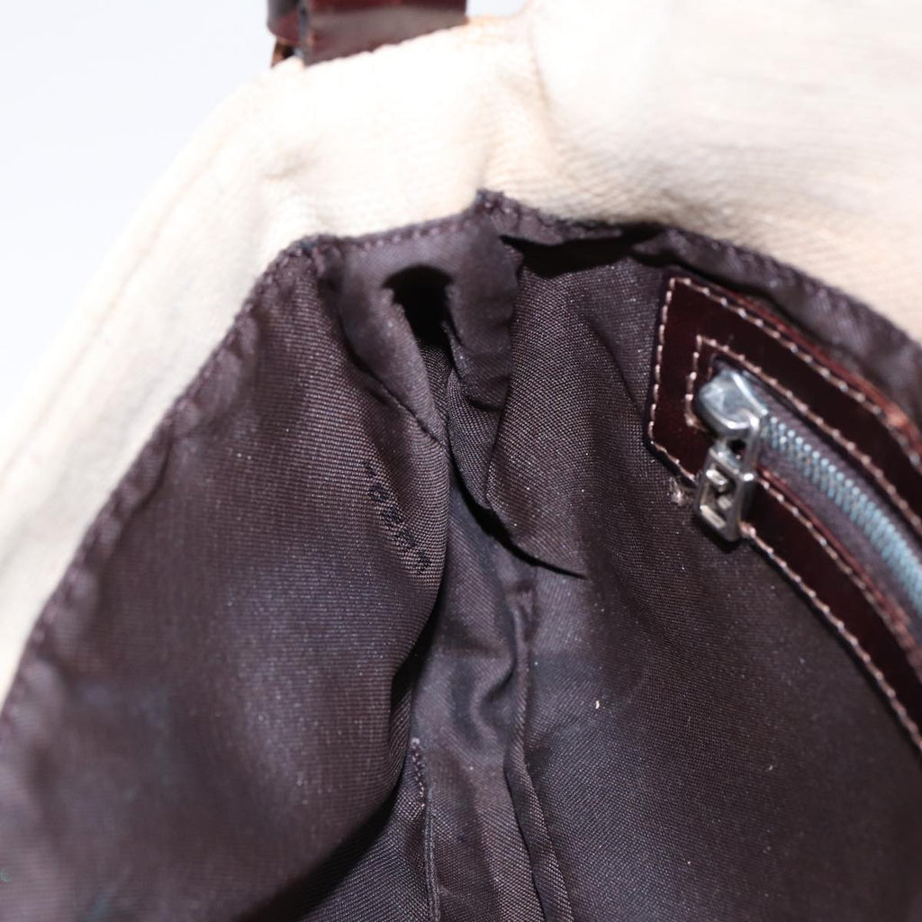 FENDI Zucca Canvas Mamma Baguette Shoulder Bag Beige Brown Silver87743