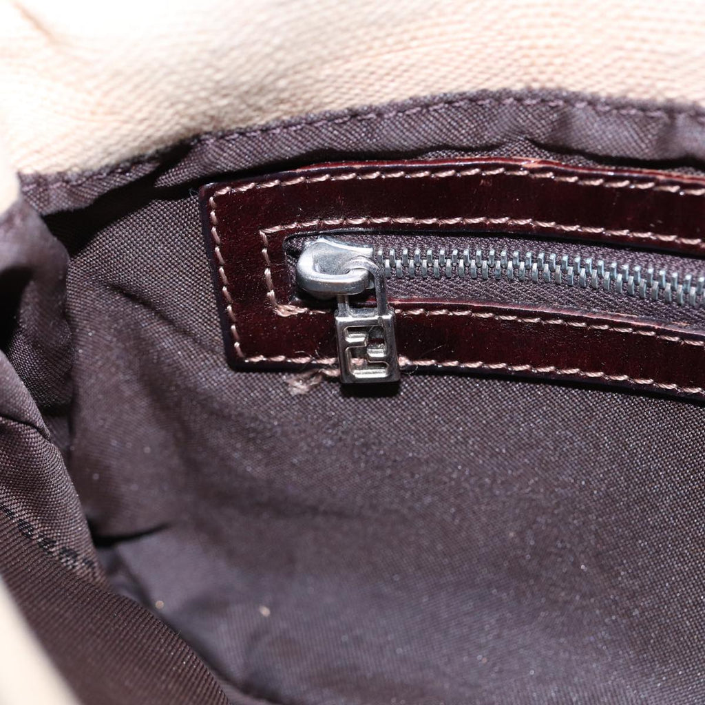 FENDI Zucca Canvas Mamma Baguette Shoulder Bag Beige Brown Silver87743