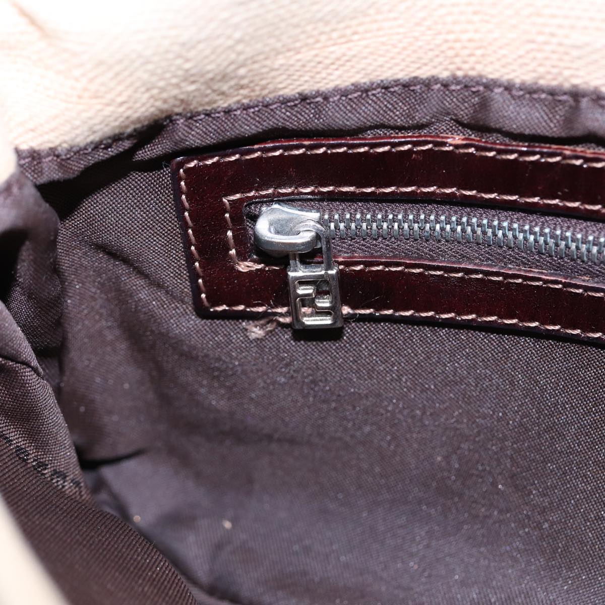 FENDI Zucca Canvas Mamma Baguette Shoulder Bag Beige Brown Silver87743