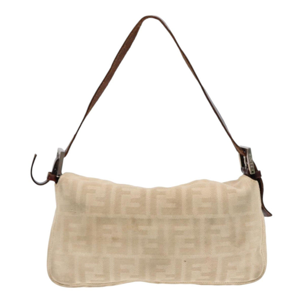 FENDI Zucca Canvas Mamma Baguette Shoulder Bag Beige Brown Silver87743