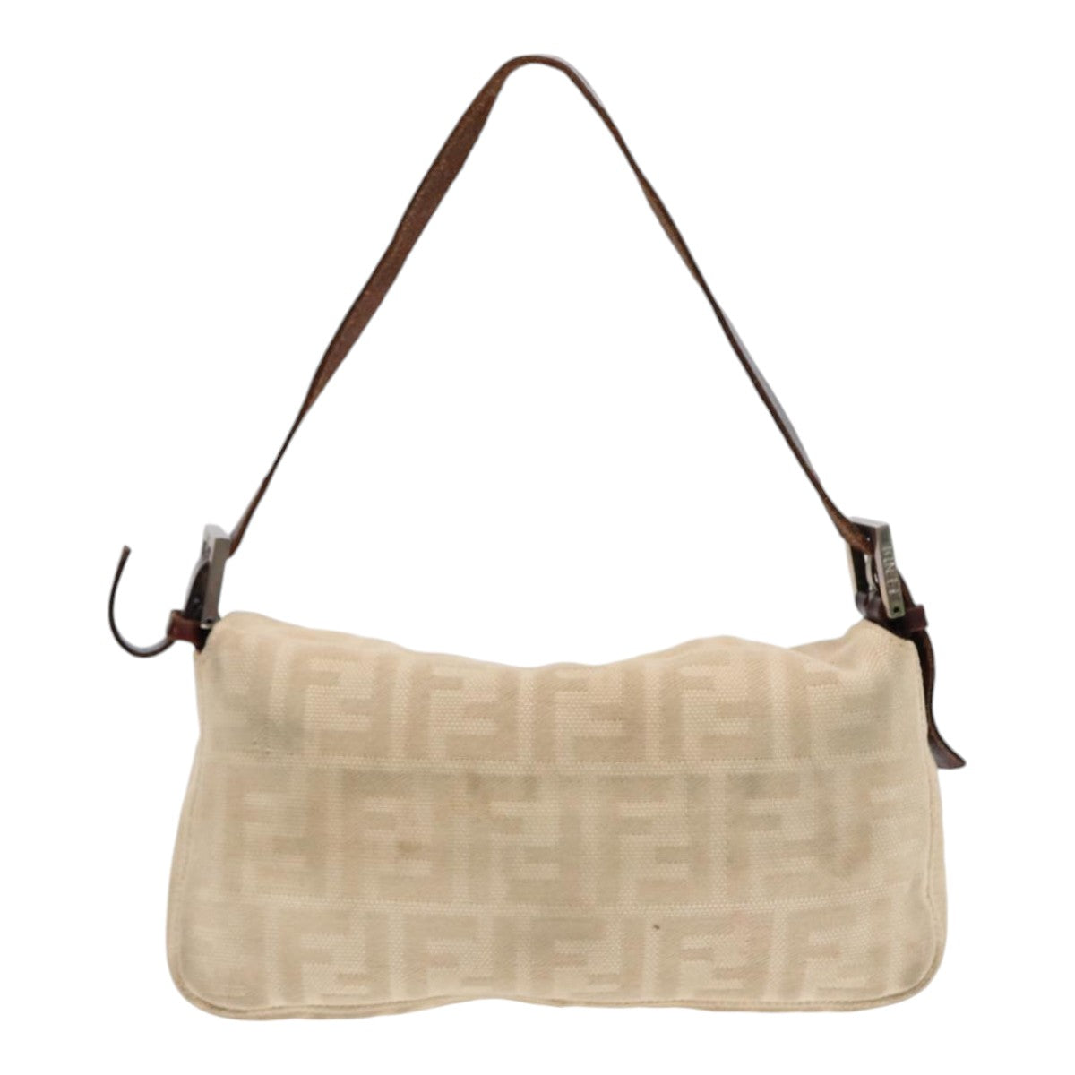 FENDI Zucca Canvas Mamma Baguette Shoulder Bag Beige Brown Silver87743