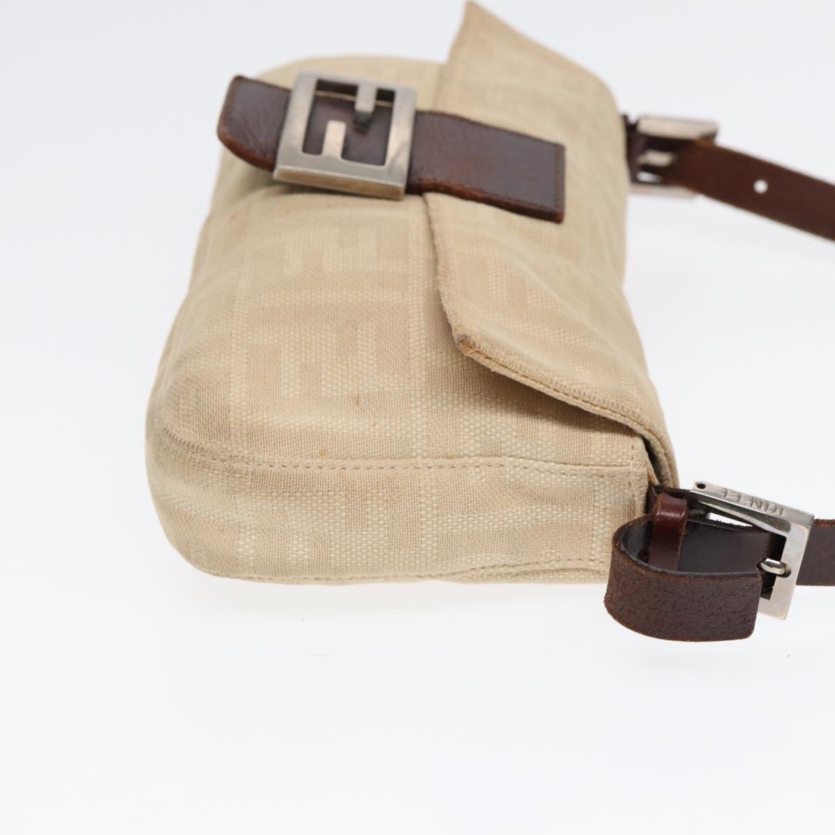 FENDI Zucca Canvas Mamma Baguette Shoulder Bag Beige Brown Silver87743