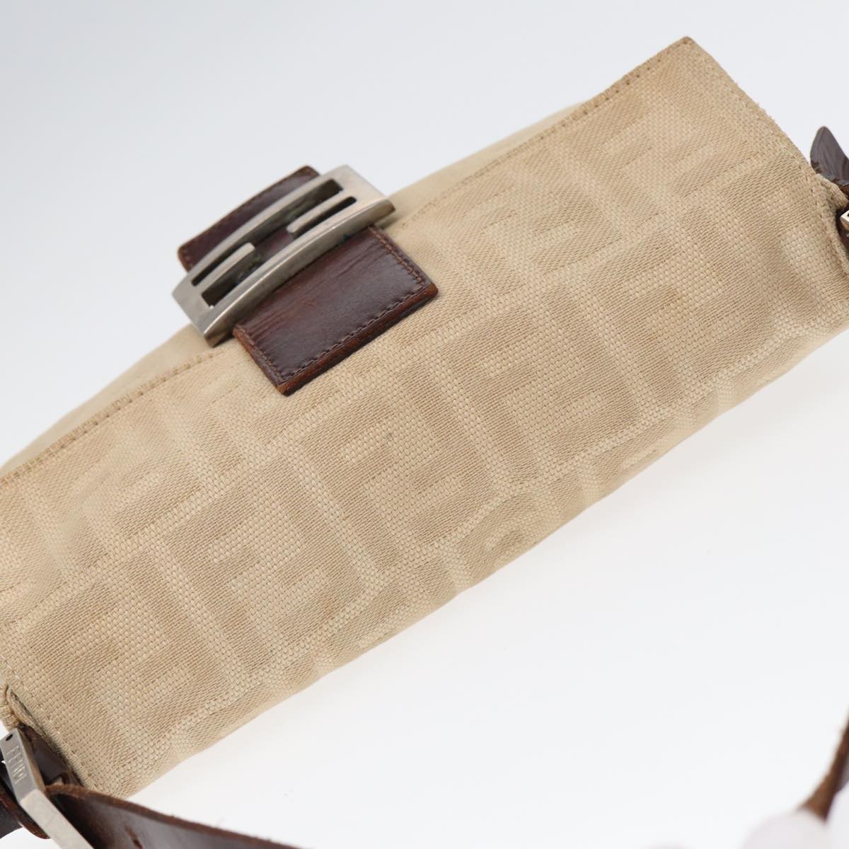 FENDI Zucca Canvas Mamma Baguette Shoulder Bag Beige Brown Silver87743