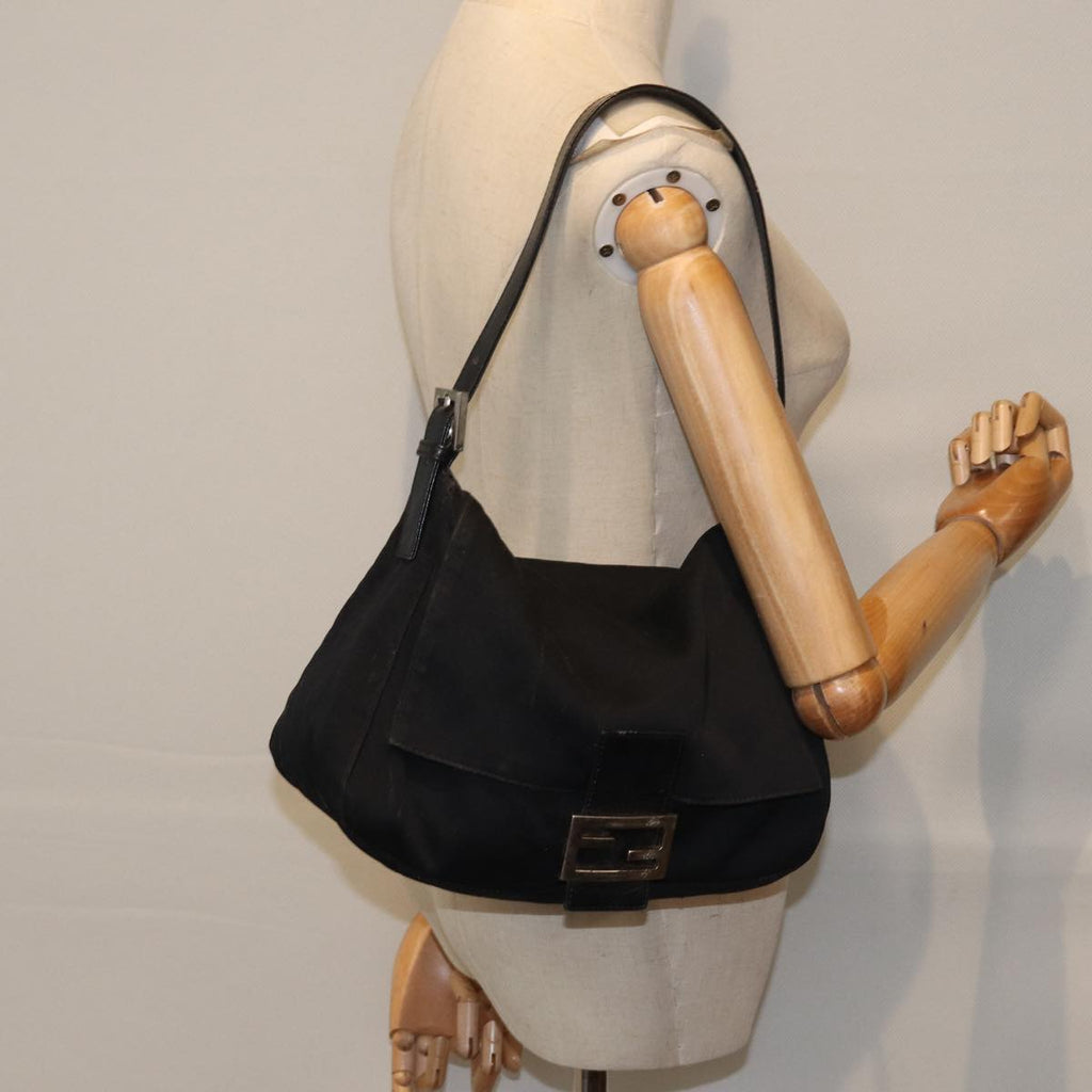 FENDI Mamma Baguette Shoulder Bag Nylon Black Silver87809