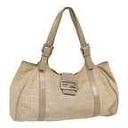 FENDI Zucchino Canvas Shoulder Bag Silver Beige87811