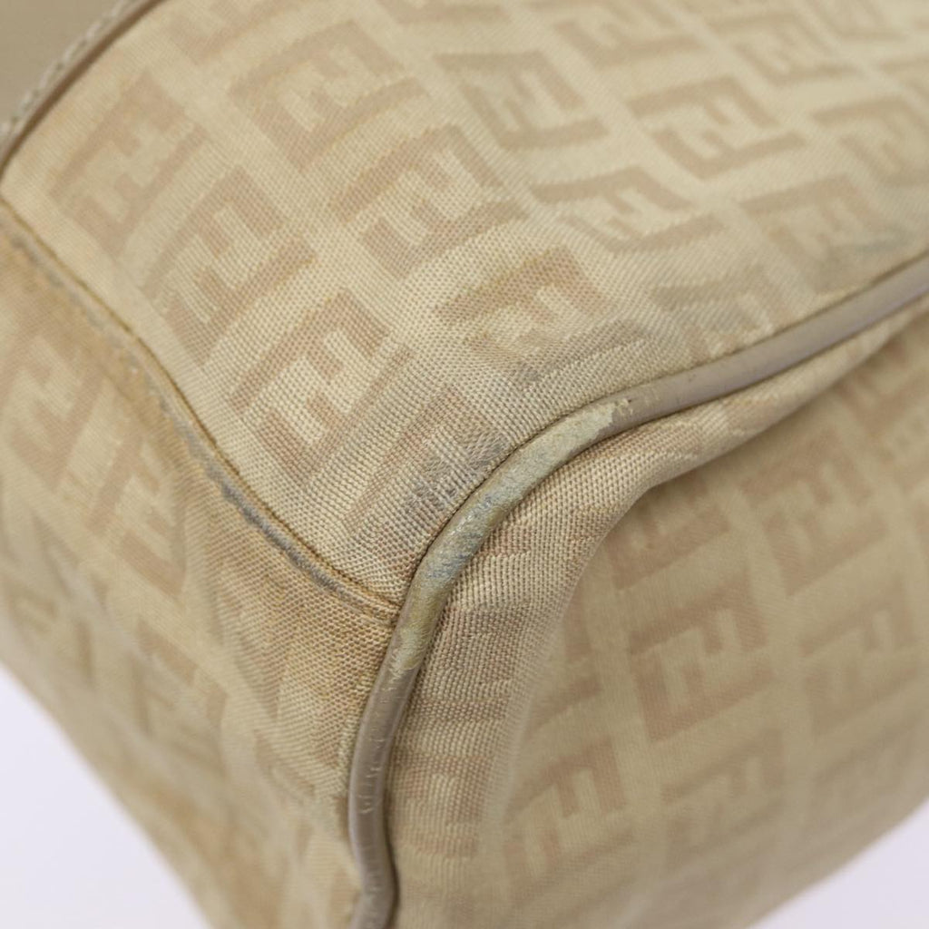 FENDI Zucchino Canvas Shoulder Bag Silver Beige87811