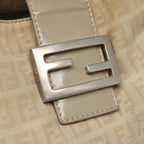 FENDI Zucchino Canvas Shoulder Bag Silver Beige87811