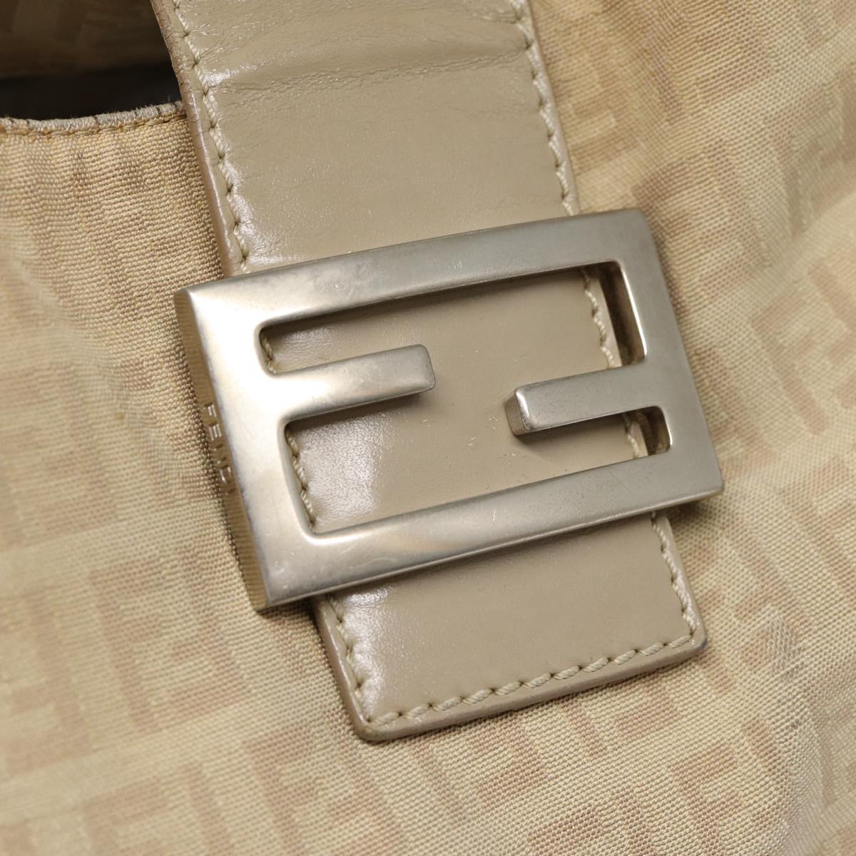 FENDI Zucchino Canvas Shoulder Bag Silver Beige87811