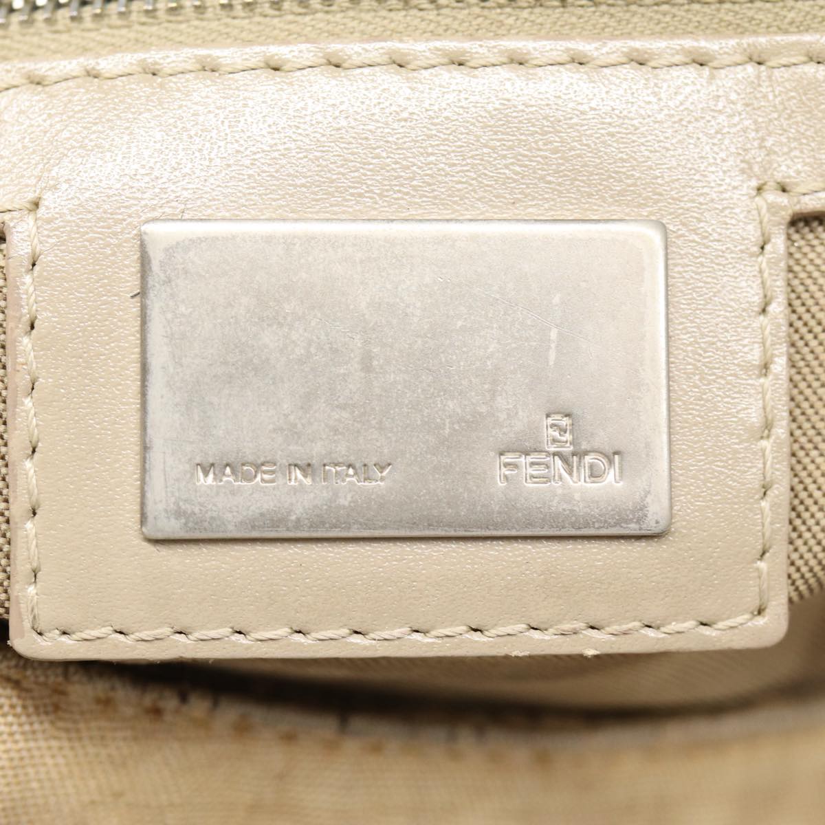 FENDI Zucchino Canvas Shoulder Bag Silver Beige87811