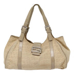 FENDI Zucchino Canvas Shoulder Bag Silver Beige87811