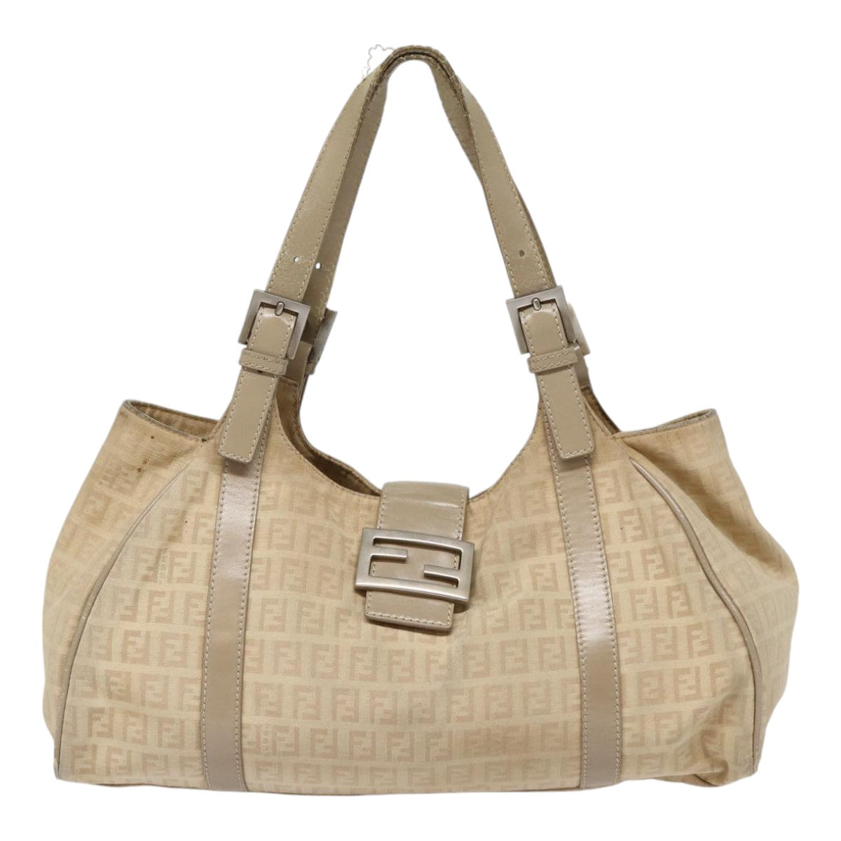 FENDI Zucchino Canvas Shoulder Bag Silver Beige87811