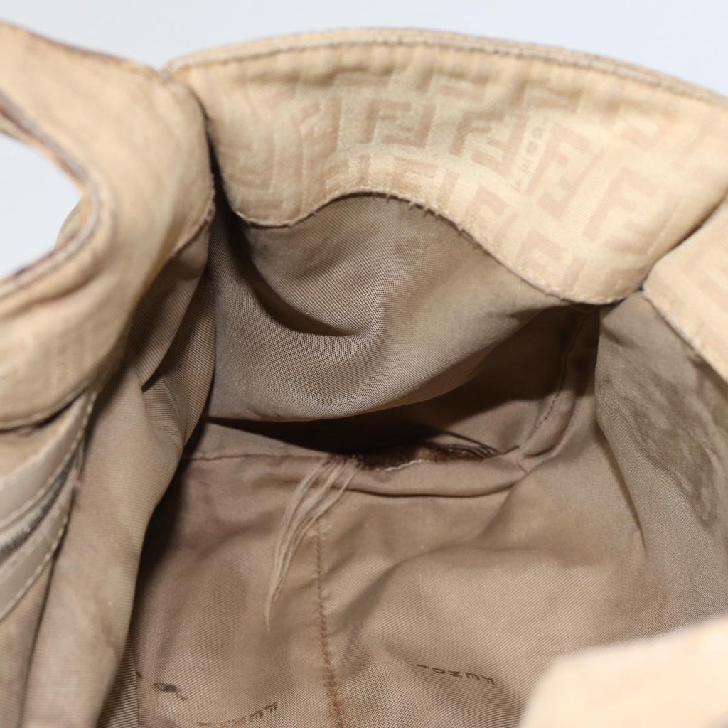 FENDI Zucchino Canvas Shoulder Bag Silver Beige87811