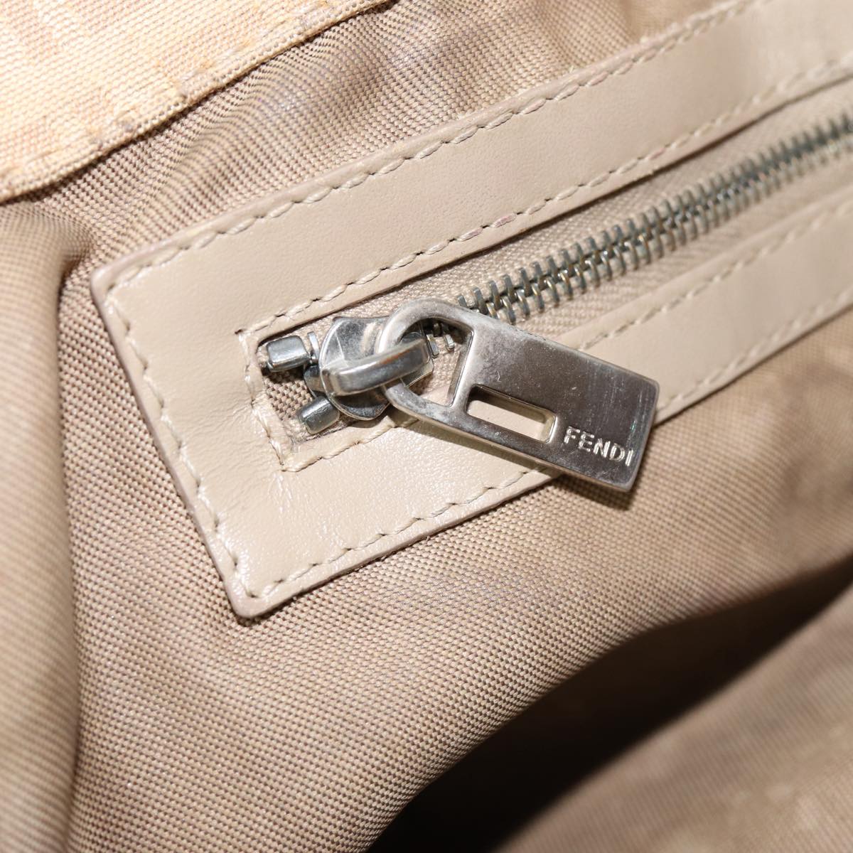 FENDI Zucchino Canvas Shoulder Bag Silver Beige87811
