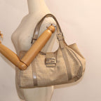 FENDI Zucchino Canvas Shoulder Bag Silver Beige87811