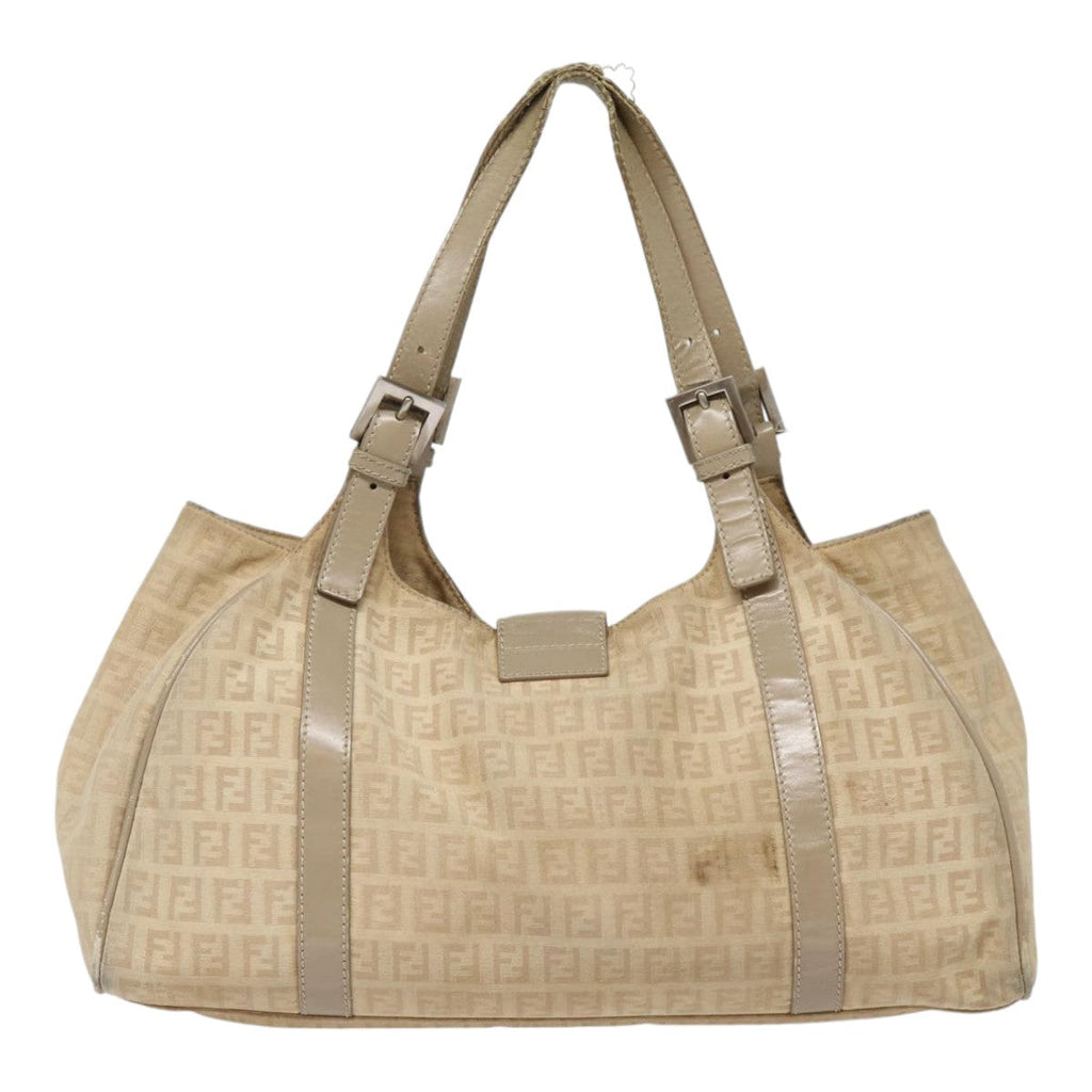 FENDI Zucchino Canvas Shoulder Bag Silver Beige87811