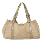 FENDI Zucchino Canvas Shoulder Bag Silver Beige87811