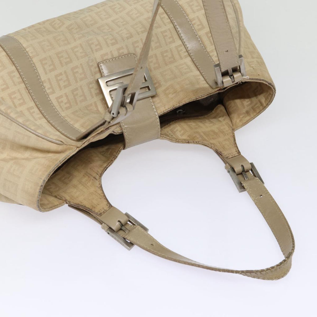 FENDI Zucchino Canvas Shoulder Bag Silver Beige87811