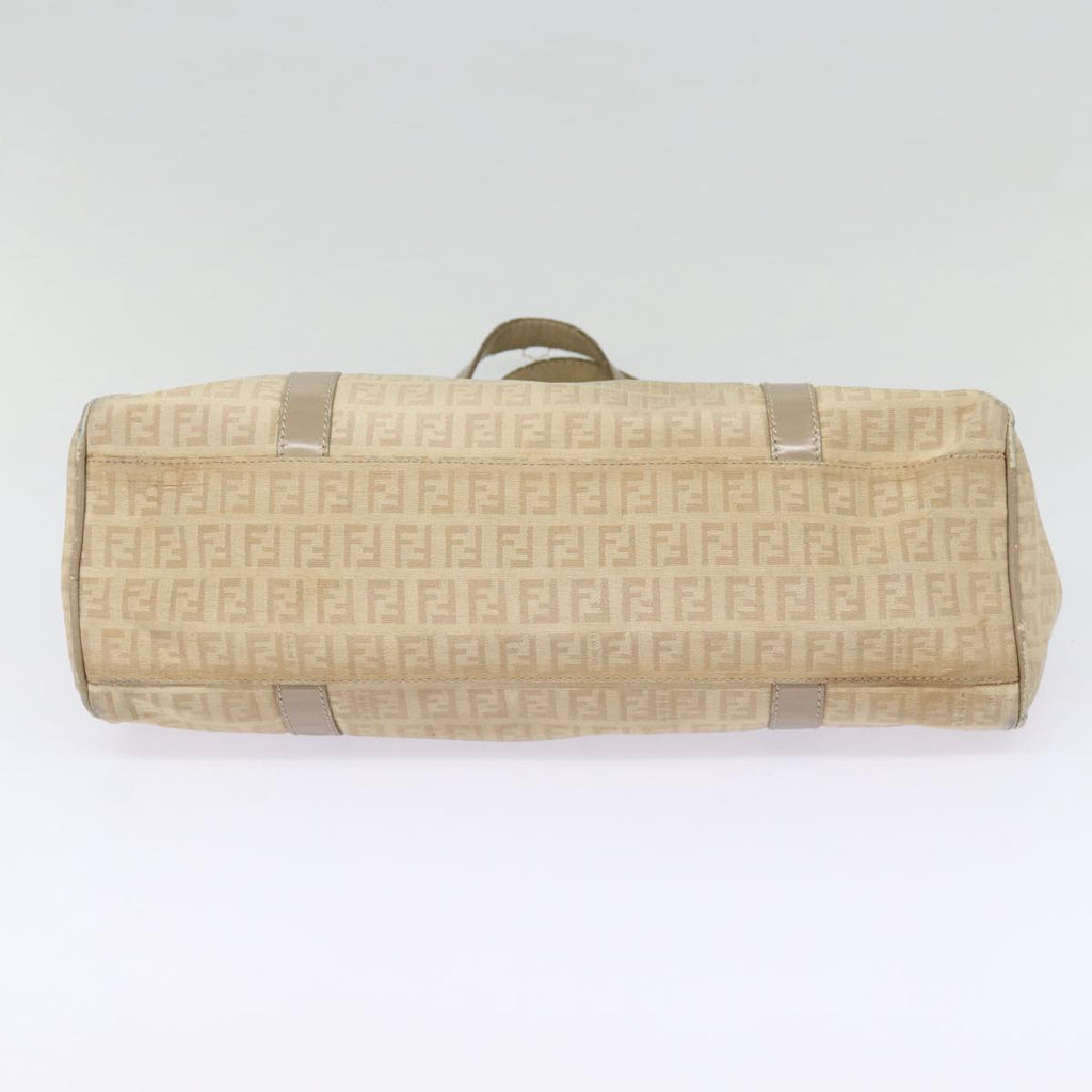 FENDI Zucchino Canvas Shoulder Bag Silver Beige87811