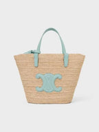 CELINE Teen Supple Classic Panier Raffia Tote Bag Pool