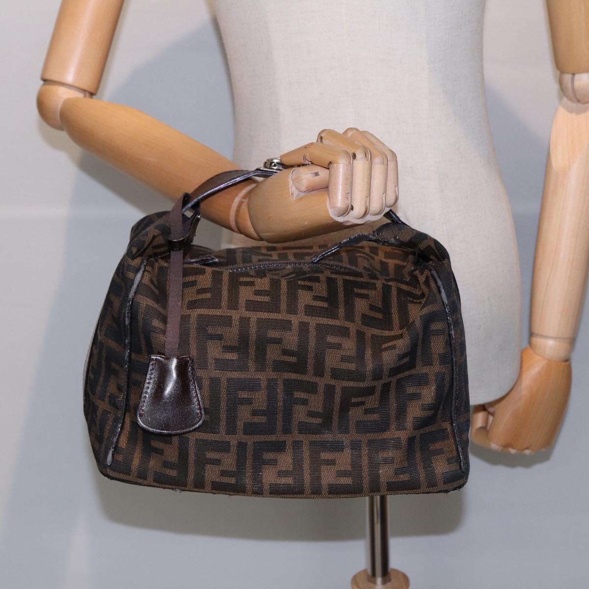 FENDI Zucca Canvas Vanity Pouch Brown Black Silver87877