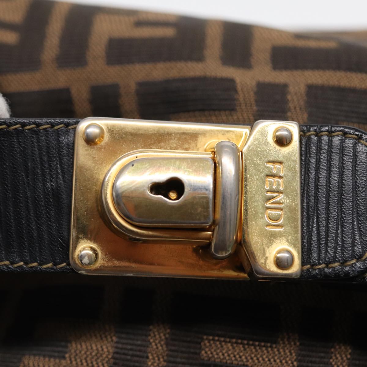 FENDI Zucca Canvas Vanity Pouch Brown Black gold87878