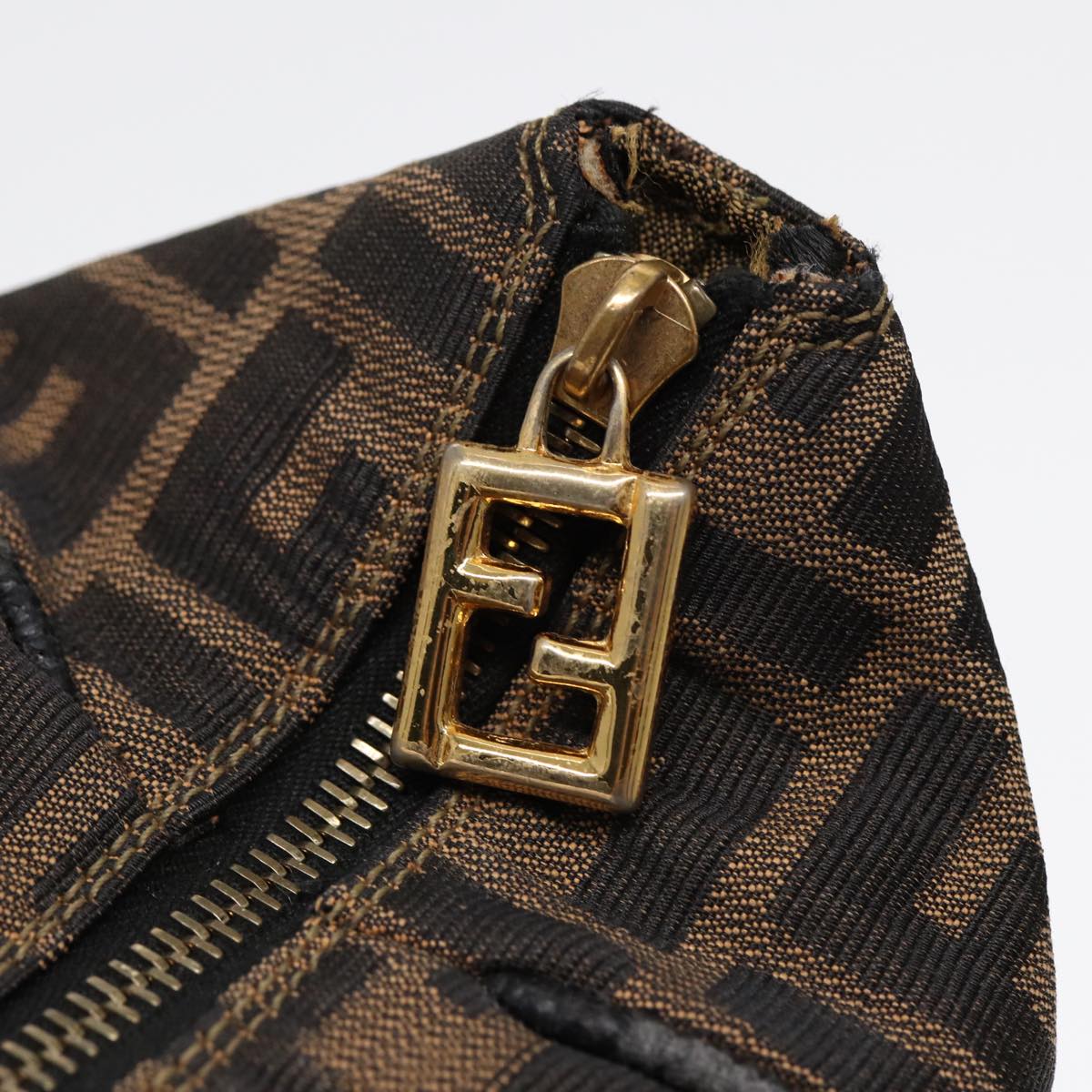 FENDI Zucca Canvas Vanity Pouch Brown Black gold87878