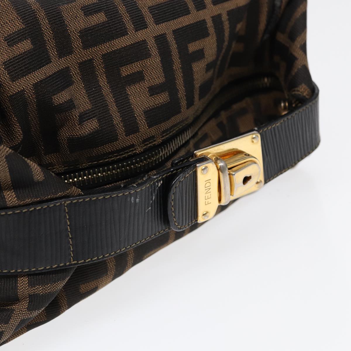 FENDI Zucca Canvas Vanity Pouch Brown Black gold87878