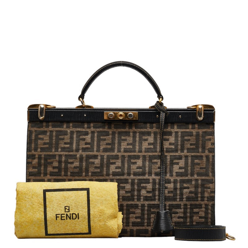 Fendi Zucca Handbag 2WAY Brown Black Canvas Leather  Fendi