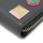 FENDI FENDI Rainborrell Chestdowns Round Jeep Round Fassner Long Wallet Leather Gray Silver  8M0299