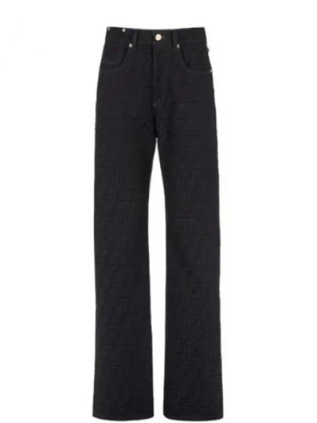 Fendi Jacquard Logo Monogram Cotton Straight Pants Dark Blue