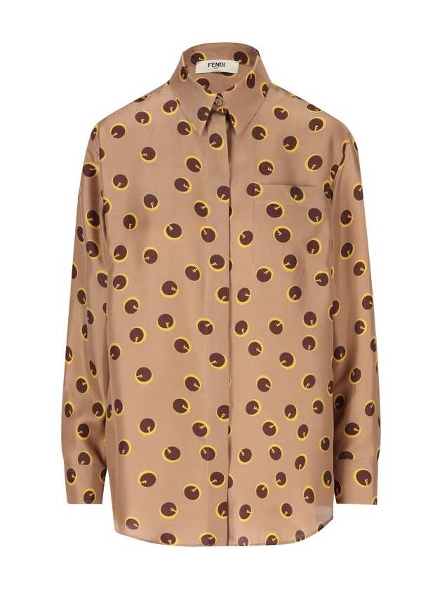 Fendi Printed Silk Twill Shirt Light Brown