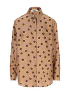 Fendi Printed Silk Twill Shirt Light Brown