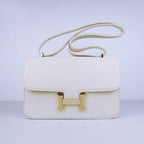 Hermes Calf Leather Message Bag H020 Beige Golden