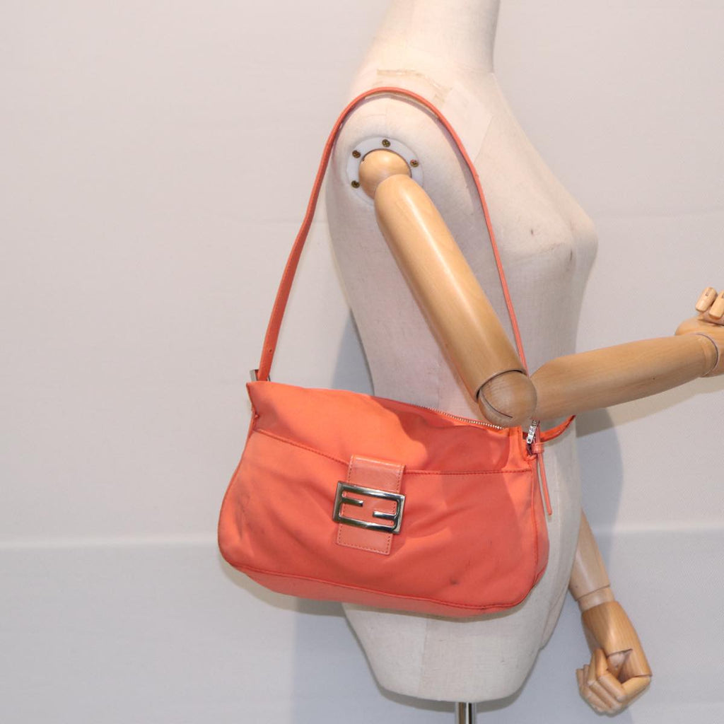 FENDI Mamma Baguette Shoulder Bag Nylon Orange Silver88076