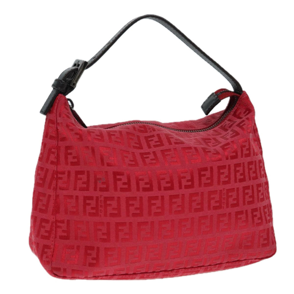 FENDI Zucchino Canvas Hand Bag Red Silver88077
